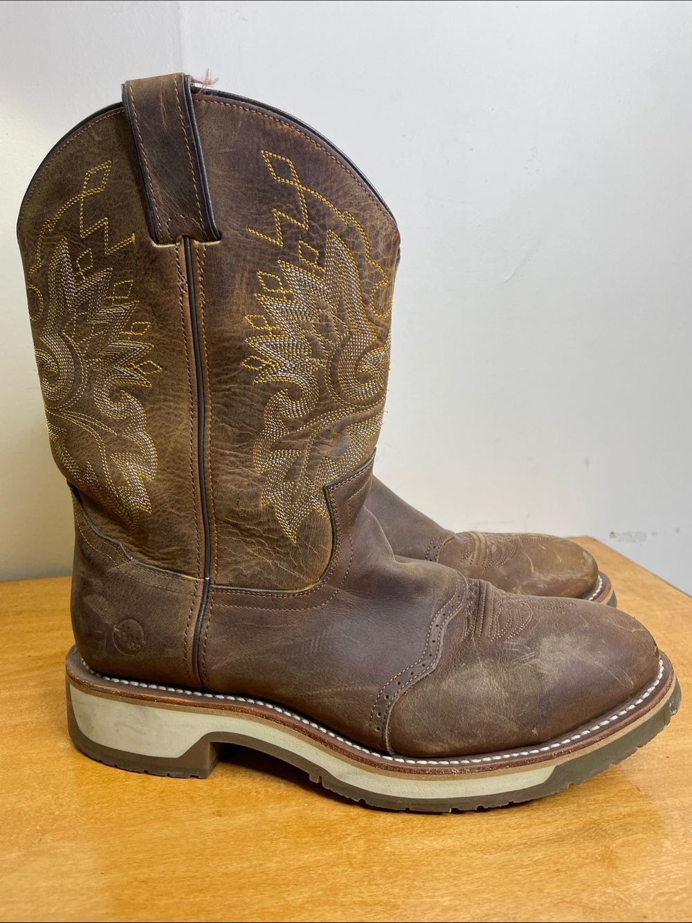 Double H Brown Leather Cowboy Boots with Composite Toe. Size 10D